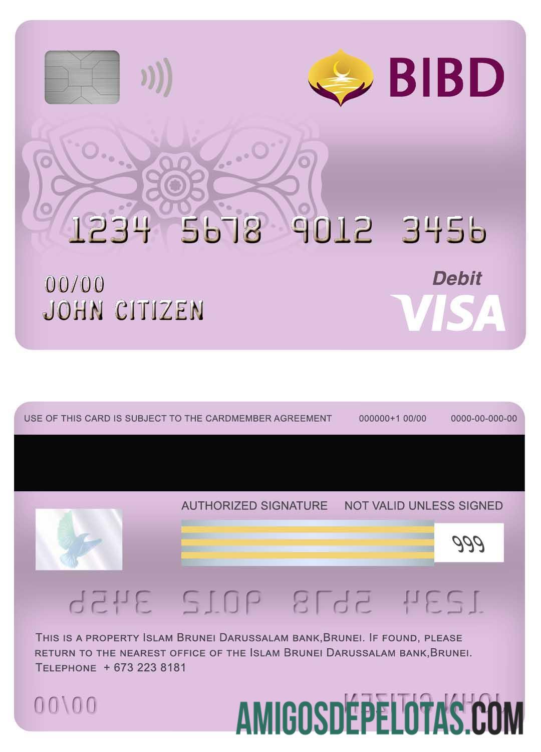 Cartão de débito Visa do Brunei Bank Islam Brunei Darussalam Bank exemplo real